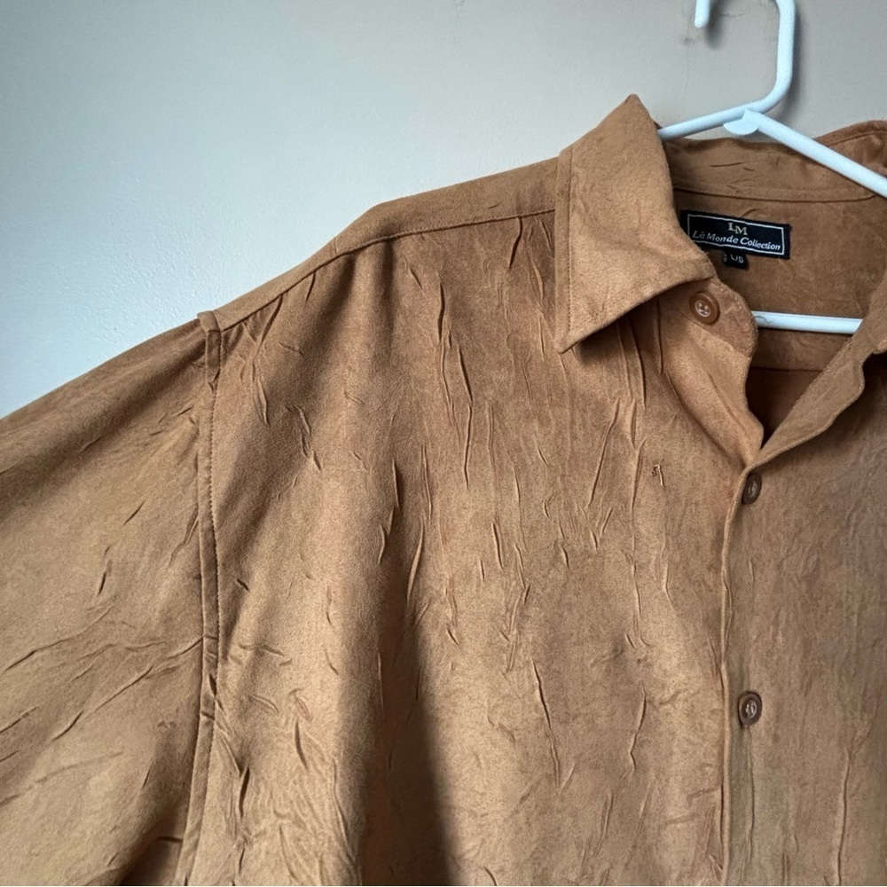 Faux Suede Textured Button Up Shirt Western Le Monde Collection Sz L - Picture 4 of 12